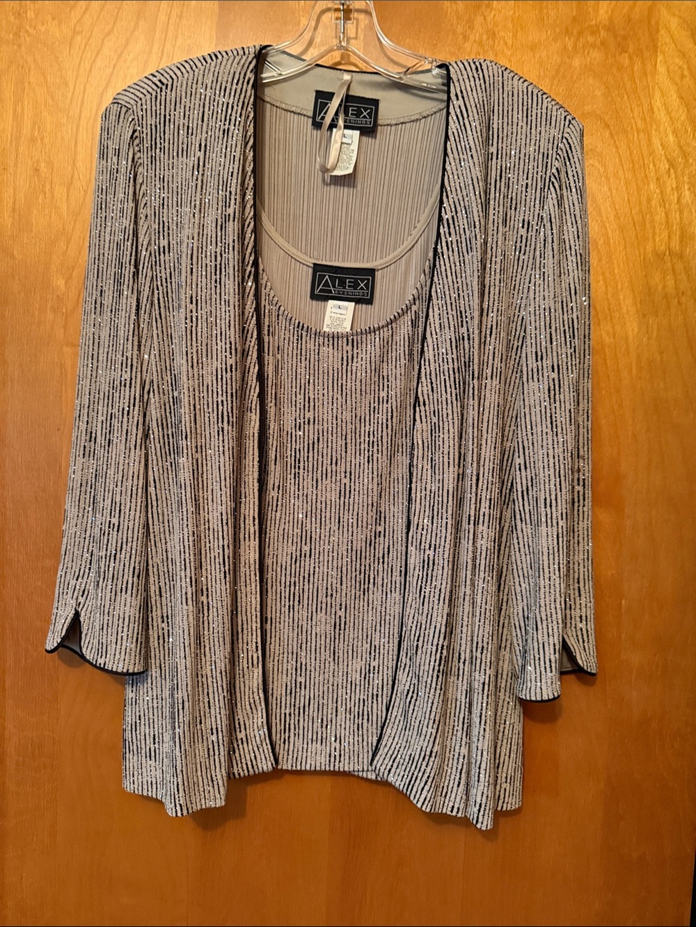 Alex Evenings Taupe and Black Two-Piece Layered Knit Tunic Set